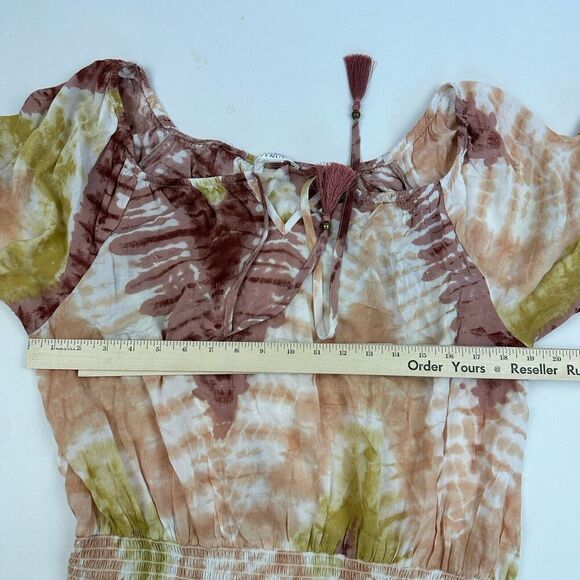 LASCANA By Venus Maxi Dress Tie Dye 3/4 Sleeve Boho Oversized Flowy Slits Sz L - Picture 4 of 16